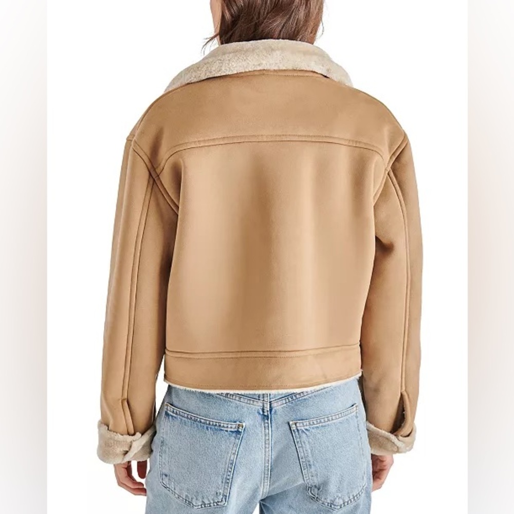 NWT Steve Madden Marie Coat Natural Tan Faux Fur Suede Jacket size XS - Picture 3 of 11